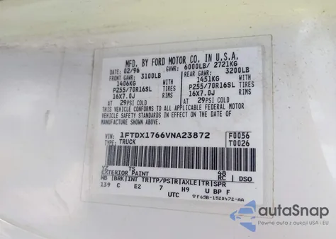 1997 Ford F150 из США, поврежденный, VIN 1FTDX1766VNA23872